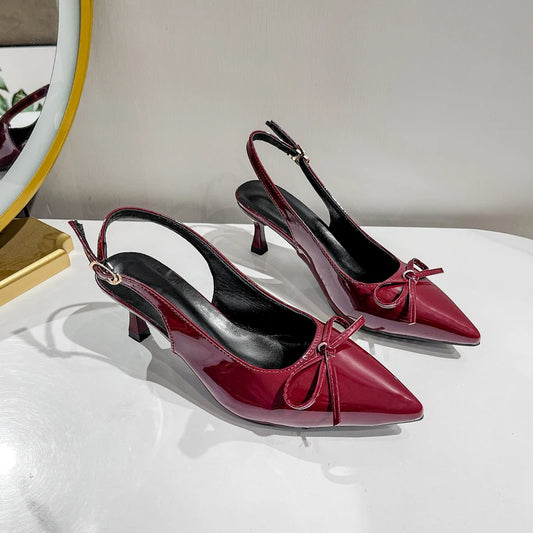 Summer Pointed Toe Women High Heels Fashion Butterfly-Knot Female Pumps New 2025 Footwear Slingbacks Ladies Mid Heels Sandals