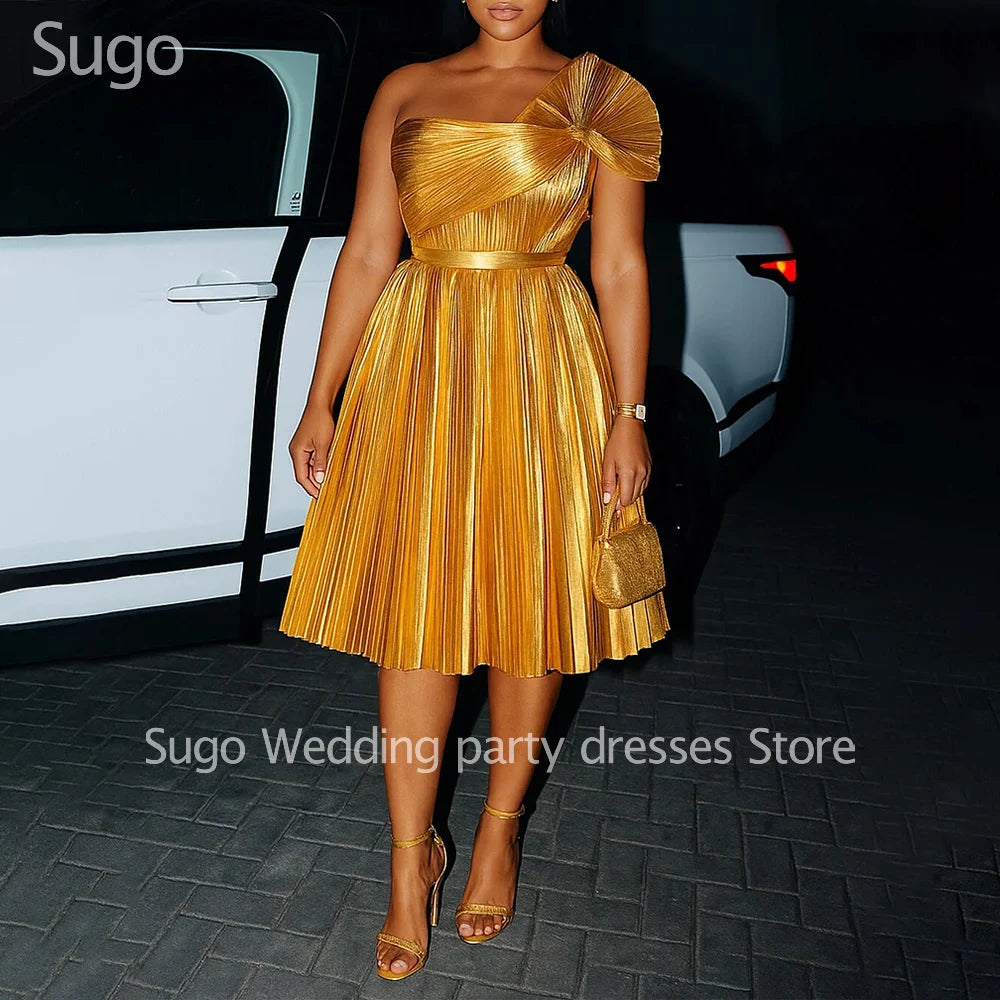 Customized Gold Cocktail Dresses for Special Events One-Shoulder Knee-Length A-Line Prom Party Birthday Mini Gala Dress