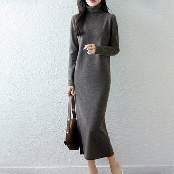 100% Wool Layered Collar Dress Women's AutumnWinter Long Sleeved Soft And Warm Solid Color Pullover Loose And Fashionable Knit