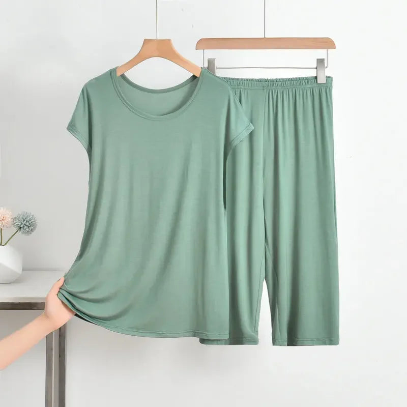 Summer Modal Pajamas Pijamas For Women Sleeveless Loungewear Thin O-Neck Pullover Pajamas Set Solid Color Loose 6XL Home Suit