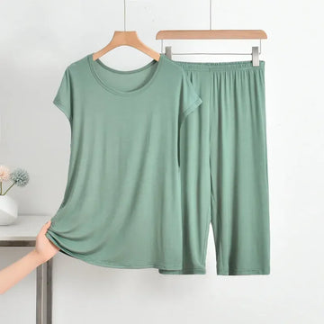 Summer Modal Pajamas Pijamas For Women Sleeveless Loungewear Thin O-Neck Pullover Pajamas Set Solid Color Loose 6XL Home Suit