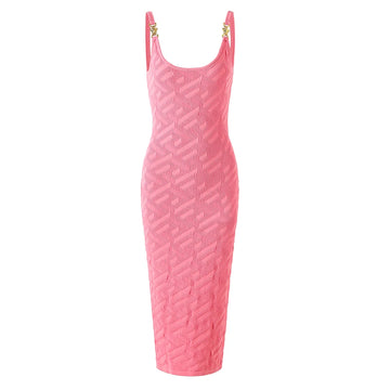 Pink camisole dress, knitted skirt, waist cinching and slimming jacquard skirt