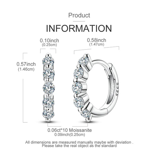 Total 0.6CT Moissanite Hoop Earring S925 Sterling Silver for Women Classic Sparkling Wedding Engagement Party Earring Jewelry