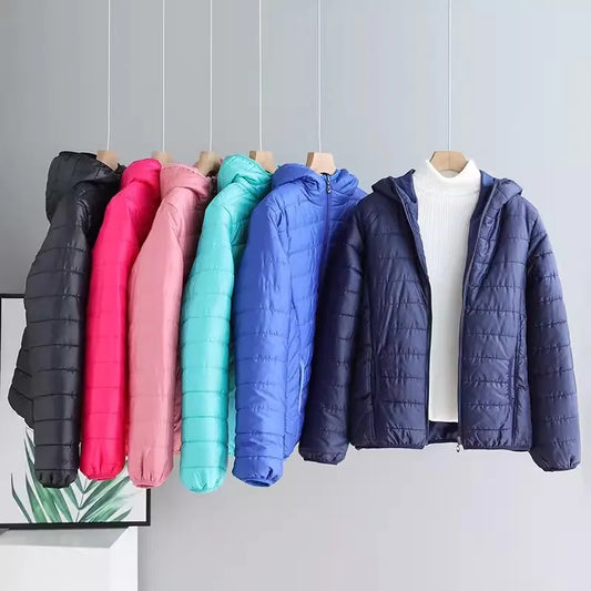 2024 New Winter Women Candy Color Down Cotton Jackets Light Weight Windproof Hooded Warm Outwear Coat Puffer Quilted Parkas