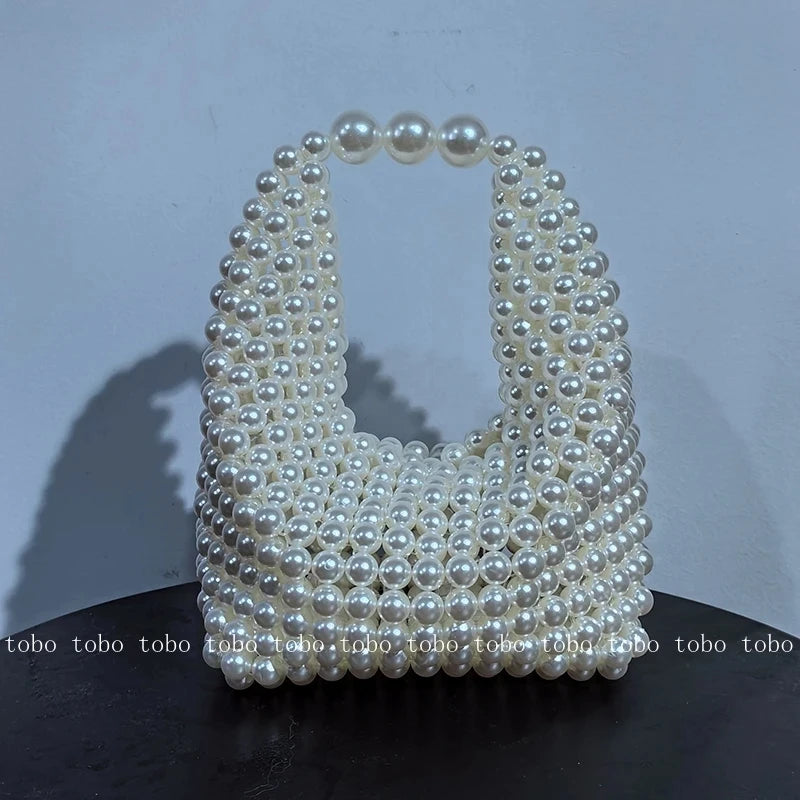 Luxury Designer Handmade Silver Beaded Woven Handbags for Women Versatile Casual Unique Trendy Cute Ladies Handle Bag 2023