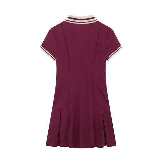 DUOPERI Women Fashion Patchwork Mini Dress Short Sleeves Wide Pleated Female Chic Lady Casual Basic Short Dress Mujer Vestidos