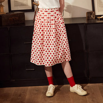 Women's Cotton Skirt 2024 Spring Summer New Elastic Waist Button Decoration A-line Skirt Polka Dot Print Original Unique Design