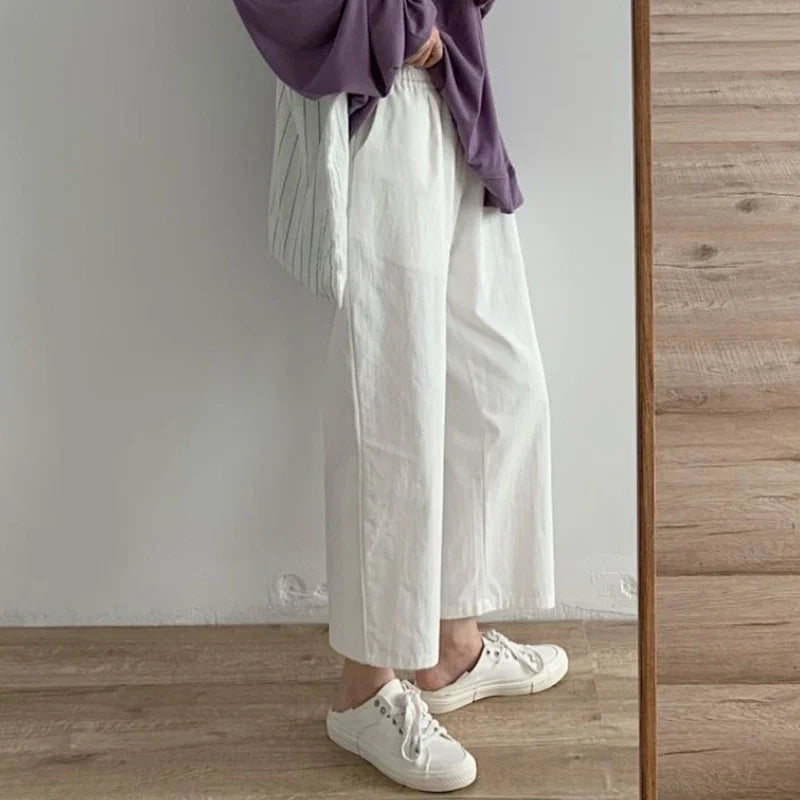 2025 White Fashion Pants Women Summer New Korean High Waist Wide Leg Pants Students Loose Straight Leg Casual Trousers Female