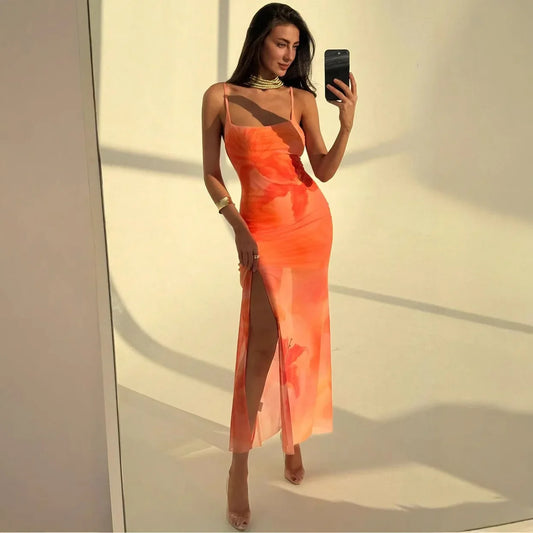Summer New Sexy Women's Strapless Bodycon Dress with Pleats Floral Print Silk Net Wrap around Waist Regular Waistline