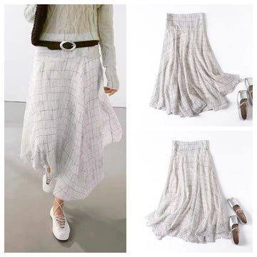 French new irregular plaid skirt for women 2025 temperament high-end flowing A-line skirt