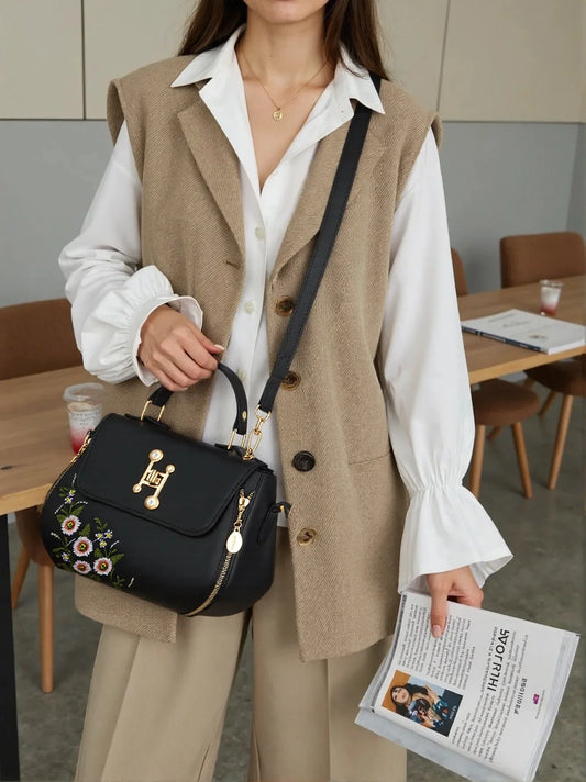 Small Embroidered Handbag Crossbody Bag for Women Elegant Flap Clutch Purse Mini Shoulder Handbag