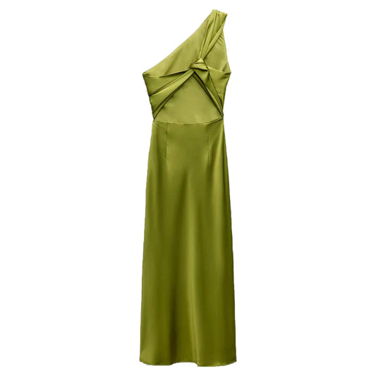 Taop&Za 2024 Summer New Product Women's Fashion and Elegance Slim Fit Asymmetric Twill Satin Dress