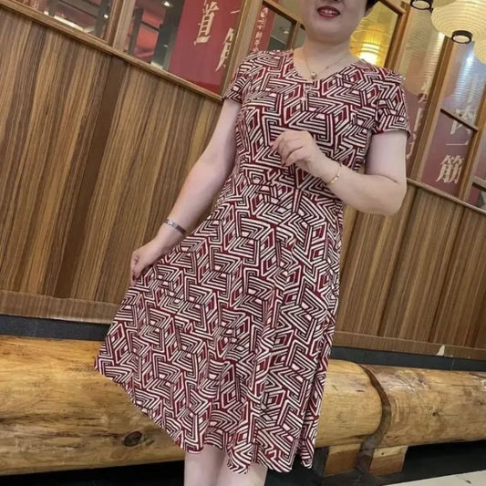 Summer Women's 2024 Pullover V-neck New Patchwork Western-style Comfortable Printed Pocket Elegant Casual Short Sleeved Dress