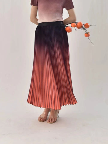 Women Gradient Pleated Midi Skirt 2025 Summer HIgh Street Skirt Women Clothes Elegant