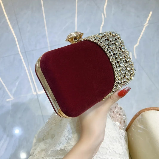 Retro Diamond Embedded Evening Bag Women's Handheld Gown Match All-Match Velvet Material Party Bag Cross-Border Best-Selling