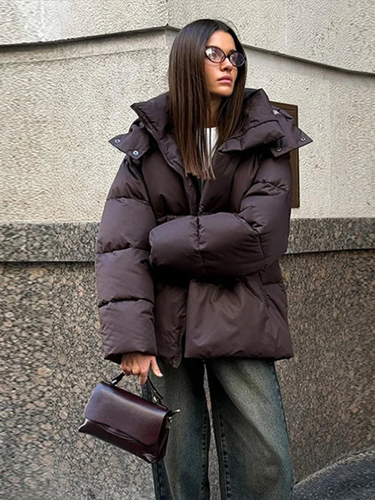 2024 Women Winter Coats Thick Warm Cotton Parkas Loose Stand Collar Long Sleeve Hooded Outerwears 2024 Lady Casual Commuter Coat