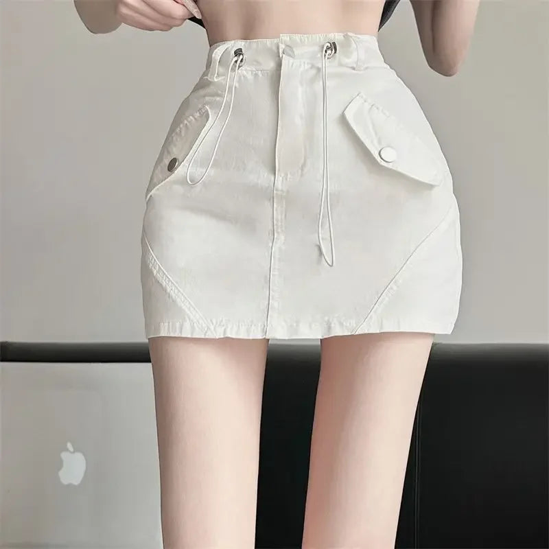 Wrap White Tight with Strings Female Skirts Short Mini New in 2025 Trend Korean Fashion Clothing Sales Modest V Women's Skirt