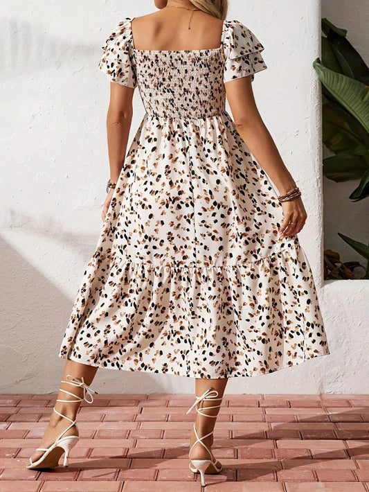 Plus Size Women's Not Floral Casual Elegant Dress Square Neck Short Sleeve Hem Loose Home Beach