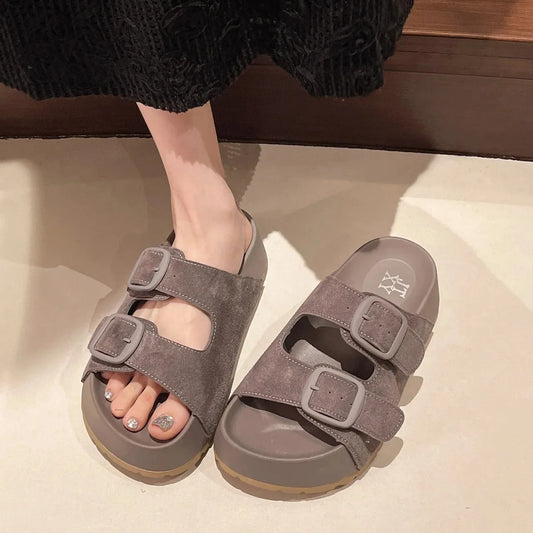 Fashionable Retro Thick Heel Slippers Women's Summer New Outdoor Wear Synthetic Rubber Bottom Comfortable Sandals