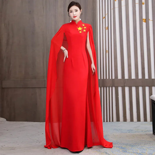Elegant Chinese Style Cheongsam Evening Gown with Shawl for Women Stage Performance Costume New Hot Sale Of The Season Trend Mod
