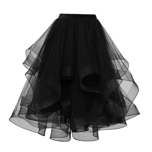 Fashionable Yellow Tulle Skirt Spring Summer Women Irregular Mid-length Mesh A-line Skirt Women Solid Sweet Party Skirt Female