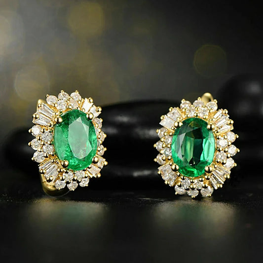 Huitan Luxury Gold Color Hoop Earrings with Green/White Cubic Zirconia Bling Bling Women's Earrings Wedding Party Trendy Jewelry