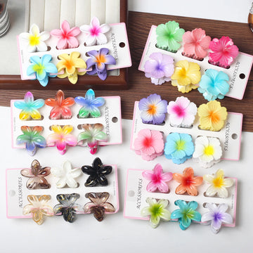 6Pcs Fashion Colorful Transparent Flower Small Hair Claw Clips clamp Hairpin Barrette for Thick Thin Hair Accessories for Women