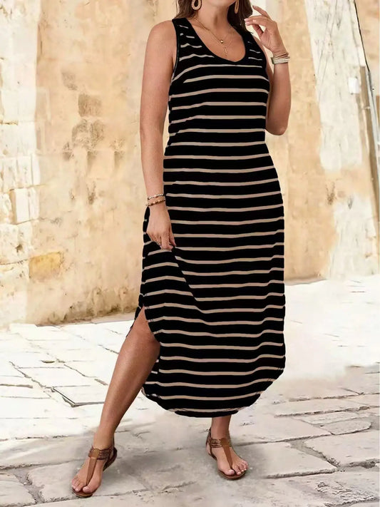 2025 Summer Striped Tank Maxi Dress for Women, U - Neck, Loose - Fit, Plus - Size Women's Best - Selling Item