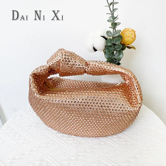 Luxury Designer Knotted Crystal Rhinestone Diamond Cloud Bag Women's Handbag Bling Shiny Evening Bag Dinner Party Clutch Purse