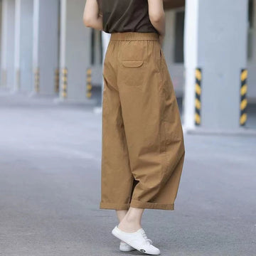 Women's Wide-leg Pants High Waist Summer Cotton Loose Ankle Length Pant Solid Korean Style Casual Harem Pants Women Streetwear