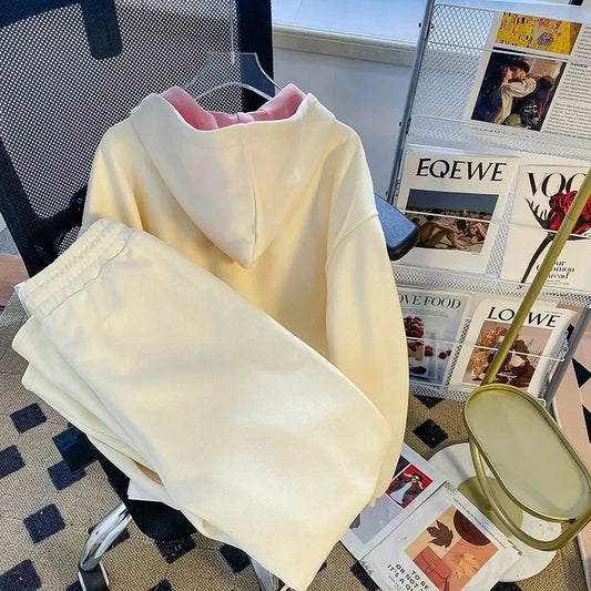 New Women's Sports Leisure Pants Suit Autumn New Loose Hoodie Elastic Waist Pants Female Two Piece Set