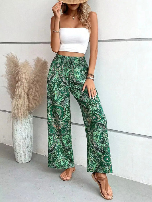 Summer's new fashionable and versatile printed casual wide-leg pants for women