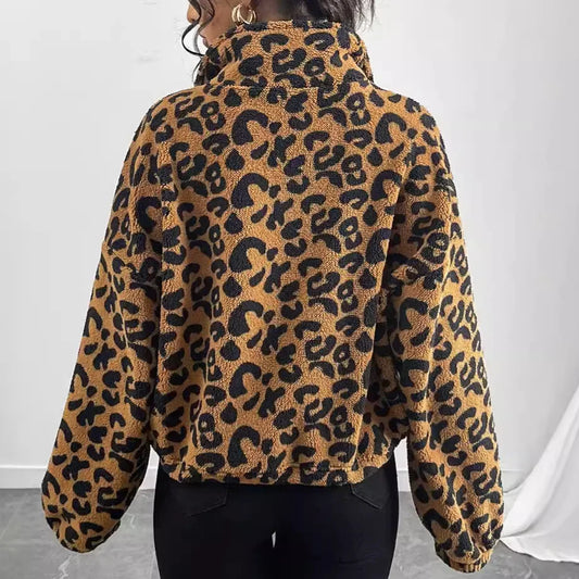 Flash Fleece Loose Cardigan Zipper Leopard Print Plush Autumn Winter New Arrival Women's Outerwear Thickened Long Sleeve Coat