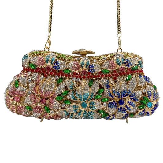 Luxury Women Evening Bag Shiny Rhinestone Clutch Bag Crystal Dress Handbag Bridal Wedding Chain Shoulder Bag Classy Rose Box