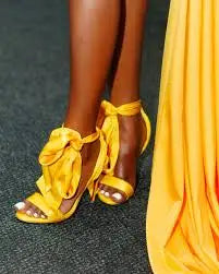 Yellow Open Toe Satin Heels Women'S Classy Stiletto Sandal Wedding Tie Up Bow Shoes Butterfly Ankle Lace Up Party Sandals