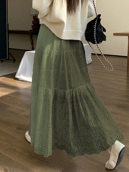 Sweety New In Dresses Summer Pleated Long Skirts Girl A-line Elastic Waist Fairy Tiered Skirt Women Solid Color Women's Skirts
