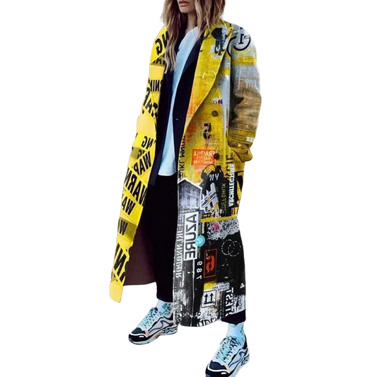 2025 Spring Autumn Lapel Wool Blends Coat Loose Mid-length Cartoon Character Printing Leisure Coat Fashion Women's LHX3548