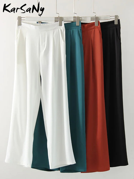 Silk Satin Pants For Women Wide Leg Pant Summer Basic Solid Elastic High Waist Slimming Straight Loose Leg Casual Women's Pants