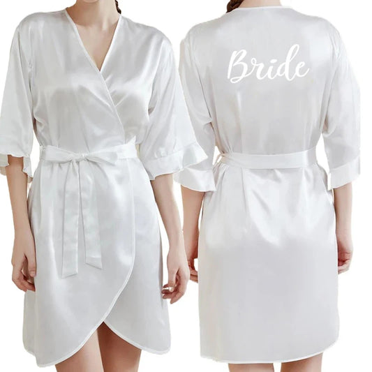 Dark Green Satin Team Bride Bridesmaid Robe Ruffle Wedding Bathrobe Gown Women Dressing Sleepwear Mother Maid of Honor Kimono