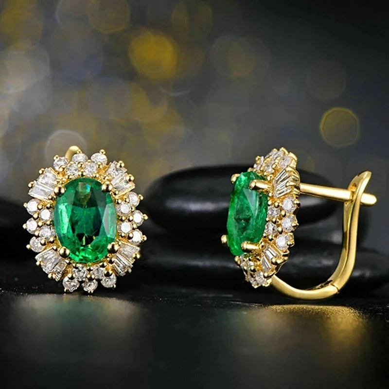 Huitan Luxury Gold Color Hoop Earrings with Green/White Cubic Zirconia Bling Bling Women's Earrings Wedding Party Trendy Jewelry