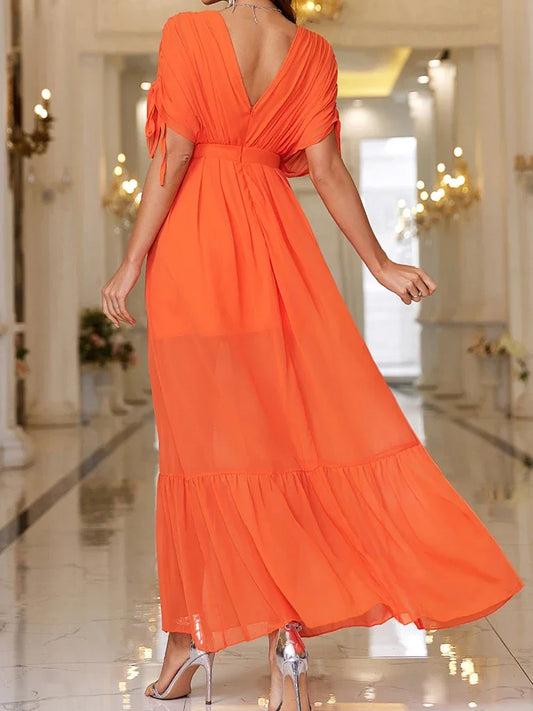 Party Dresses Luxury Women Evening Dresses Ruffle Cocktail Party Sexy Deep V Neck Long Lantern Sleeve Dresses Party Club Gowns