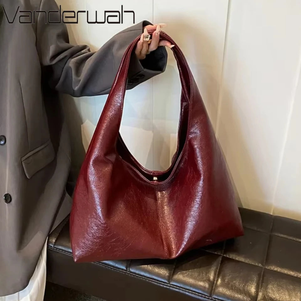 Designer Large PU Leather Hobo Underarm Bags Lady Fashion Shoulder Party Bag for Women New Trend Y2K Casual Handbags and Purses