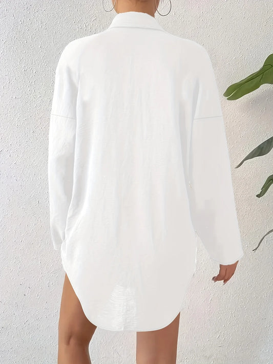 Fashion casual long sleeve lapel button down shirt dress for women