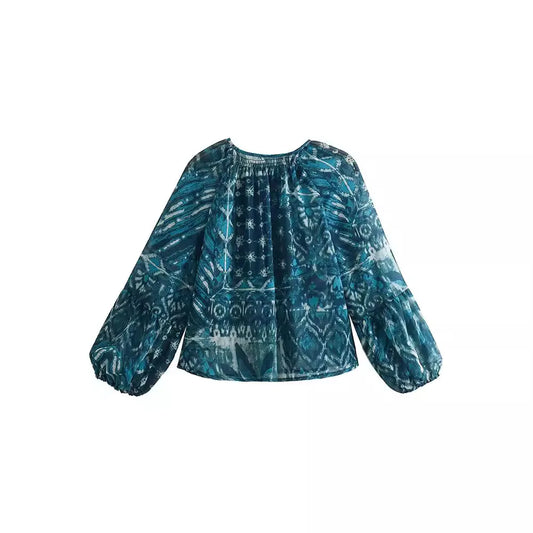 2024 New Women Long Skirt Set Casual Long Sleeve Print Shirts + High Waist Slim Ankle-Length Skirts Set