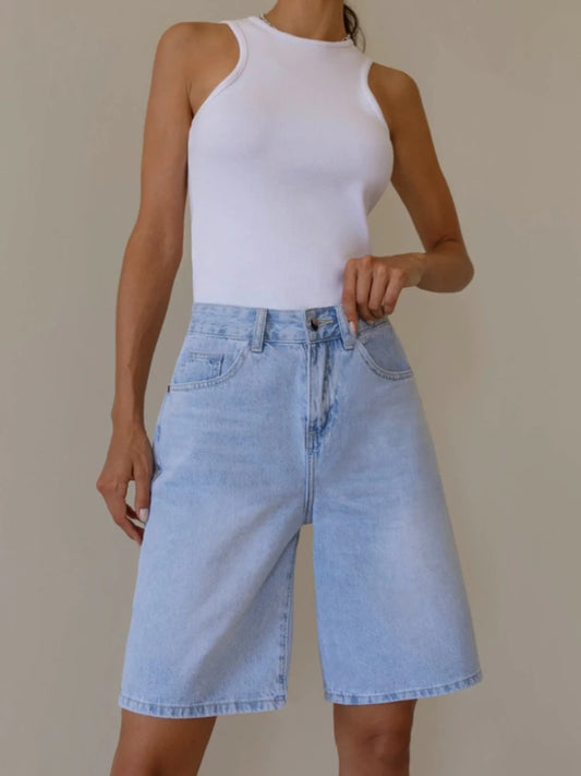 High Waist Women's Denim Shorts Fashion Vintage Casual Loose Black Shorts Summer High Street Oversize Straight Wide Leg Pants