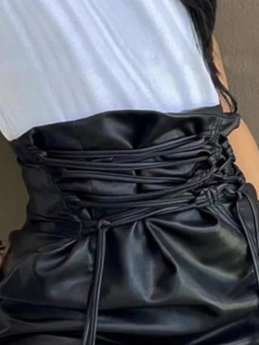 Sexy High Waist Leather Skirt Female Fashion Streetwear Clothes Women's Waist Bondage Mini Short Skirts for Autumn Winter
