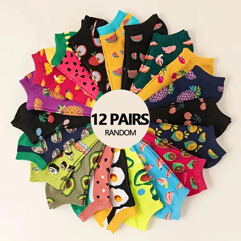 6/12 pairs of new men's and women's summer thin socks various styles of fruit boat socks fashionable socks popular low top socks