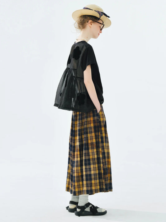 Yellow checkered dress pants 2025 imakokoni original summer Japanese artistic batik casual women's pants 255089