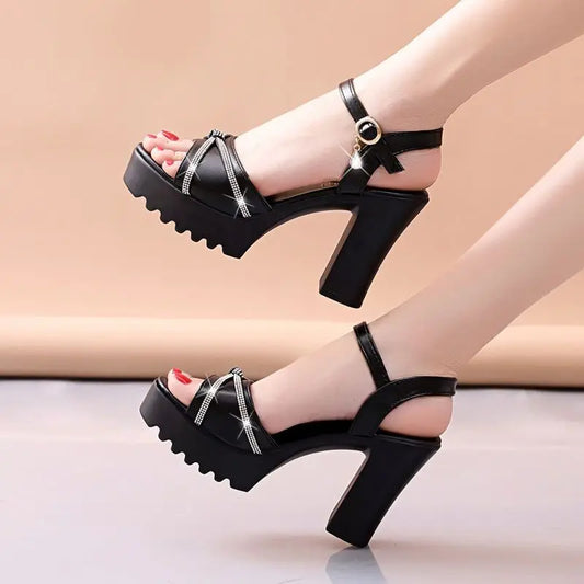 Super-high Heel Rhinestones Wedge With Platform Waterproof Ladies Shoes Summer 2025 Offers Original Comfortable Women's Sandals