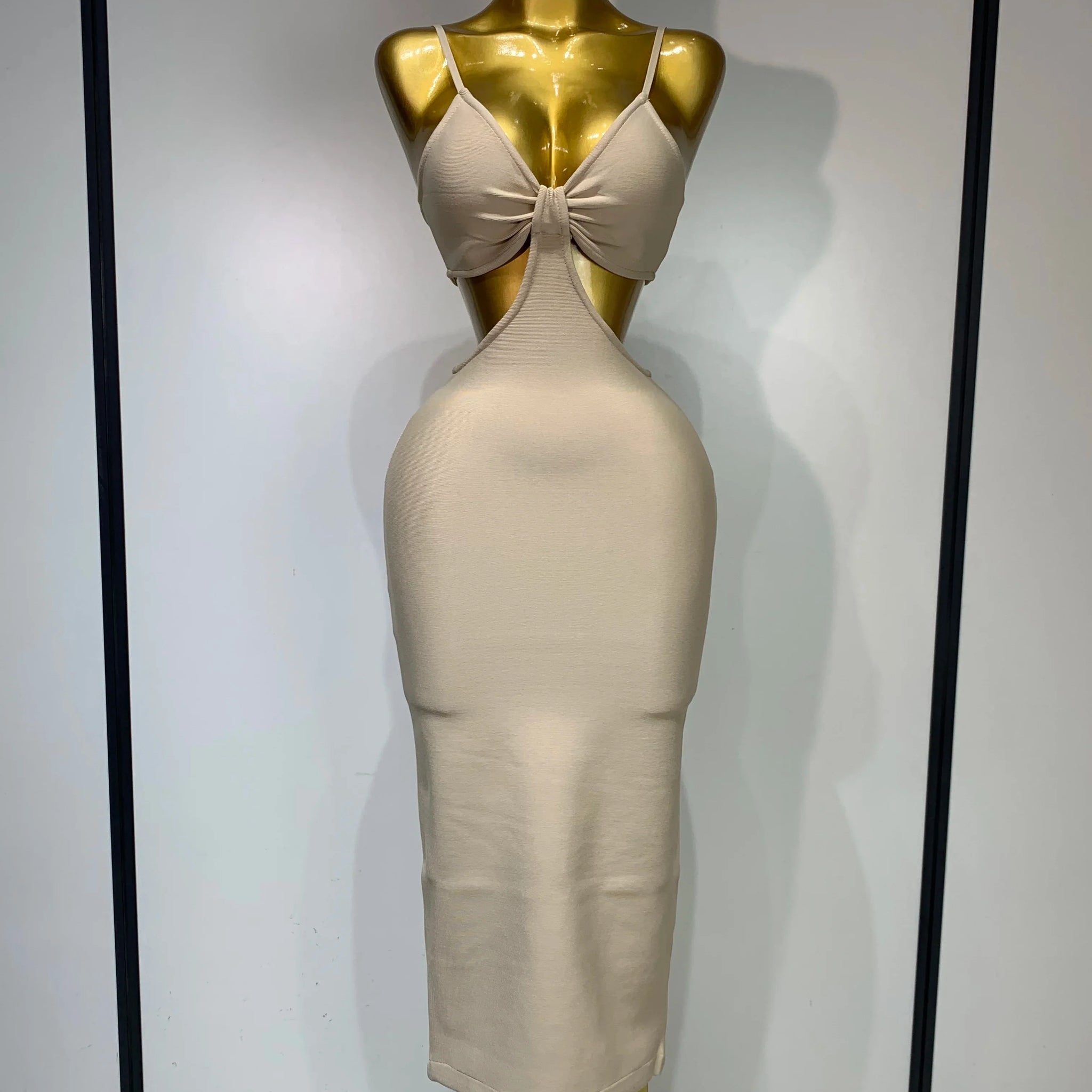 Women Sexy V Neck Backless Khaki Bodycon Bandage Dress 2025 Celebrity Elegant Evening Club Party Luxury Birthday Dress